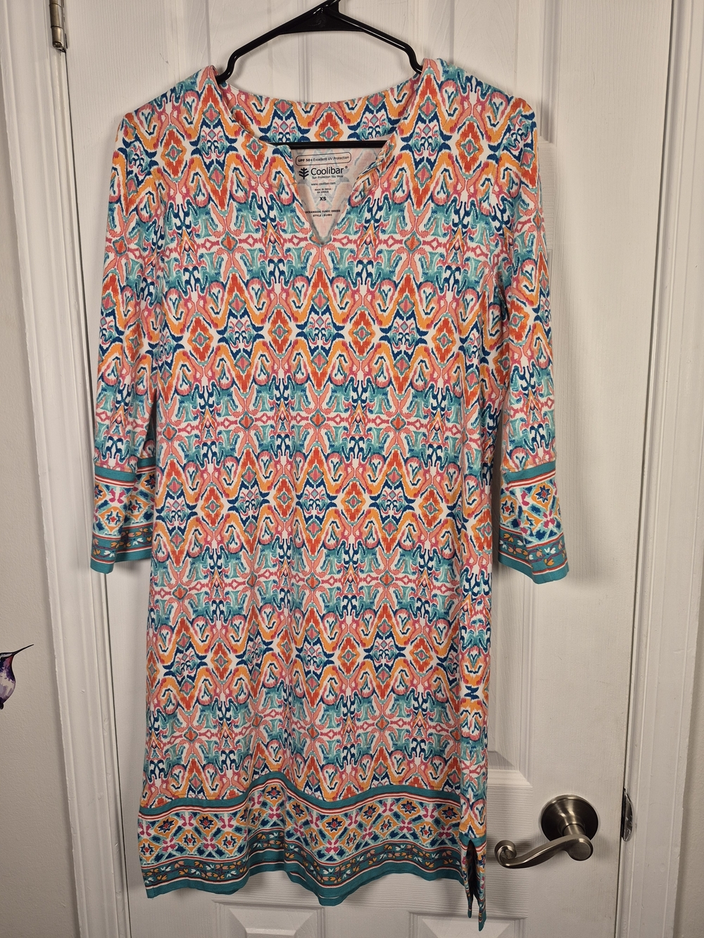 Coolibar St. Lucia Oceanside Shift Tunic Dress XS Boho Geometric UPF 50+ Sun